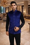 Gilet Nehru safari bleu marine velours