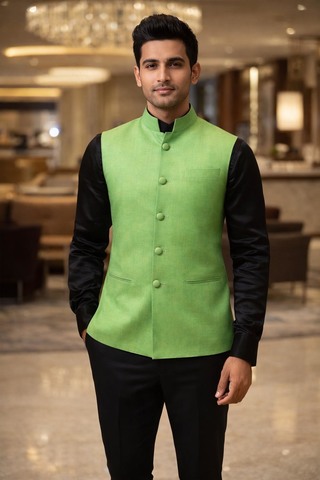 Gilet Nehru vert clair sans manches