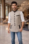 Chaleco Nehru lino natural ocho