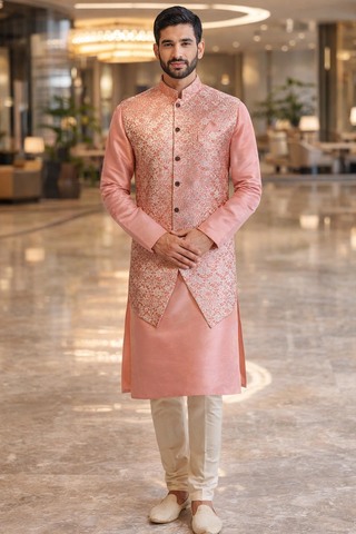Gilet Nehru rose mariage homme