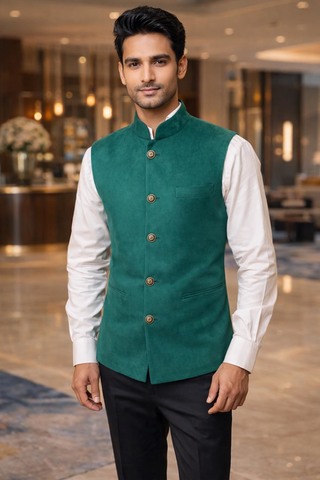 Gilet Nehru vert en daim homme