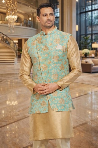 Gilet Nehru vert mariage homme