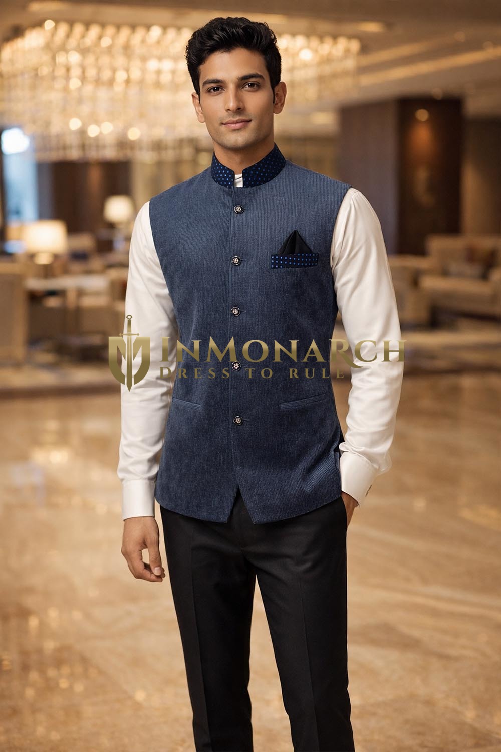 Gilet Nehru Bleu Marine Homme