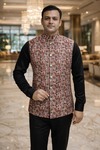 Gilet Nehru crème homme à fleurs