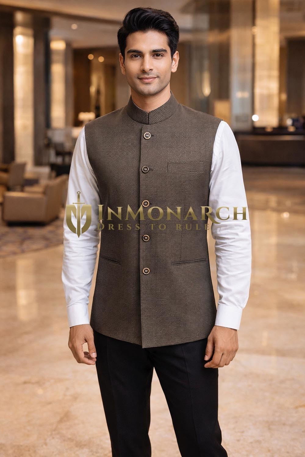 Gilet Nehru Olive Homme