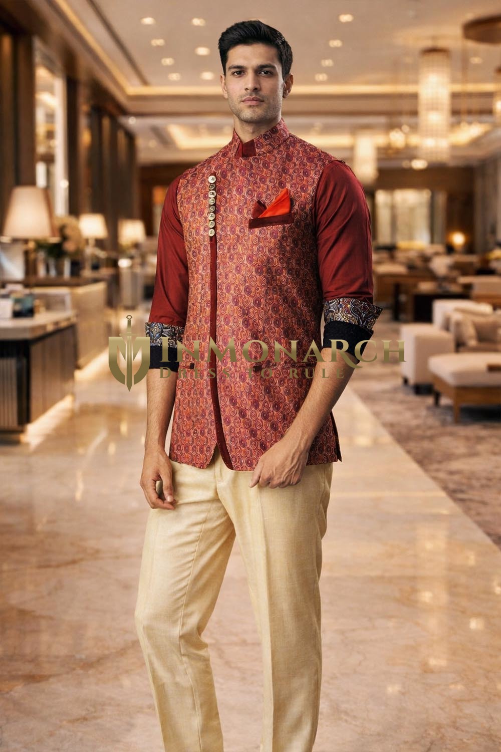  Nehru-Weste Herren Kreisdesign Samt