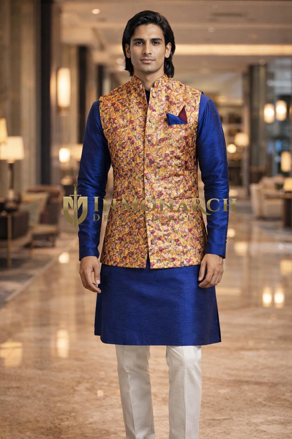 Herren Nehru-Weste mit Print royalblau