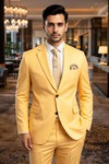 Mens Light Yellow Slim Fit Wedding Suit 2 Piece Blazer Trouser Set