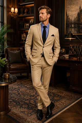 Esmoquin beige clásico 5 piezas