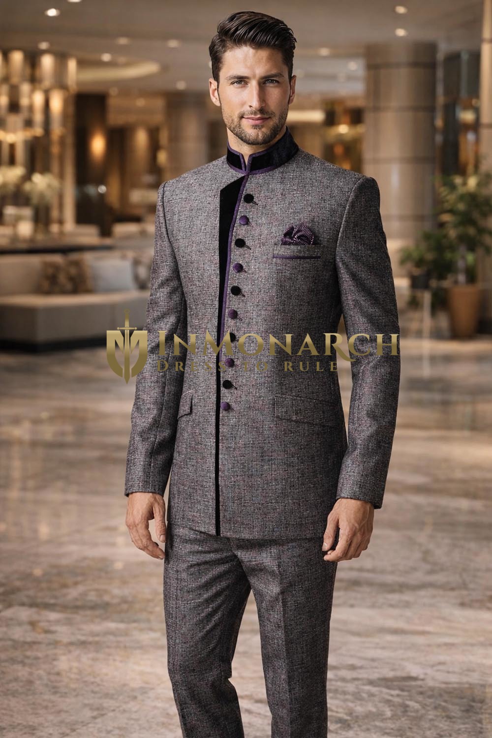 Mens Light Grey Linen Wedding Party 3 Piece Suit Set