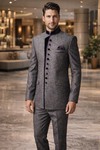 Mens Light Grey Linen Wedding Party 3 Piece Suit Set