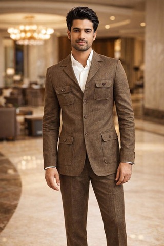 brown formal dress for men Buy Elegant Men Brown Suit  Classic Two Piece Formal Outfit 38 / 30
