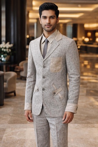 Mens Light Grey Linen 2 Piece Suit Modern Formal Tailored Outfit Wear