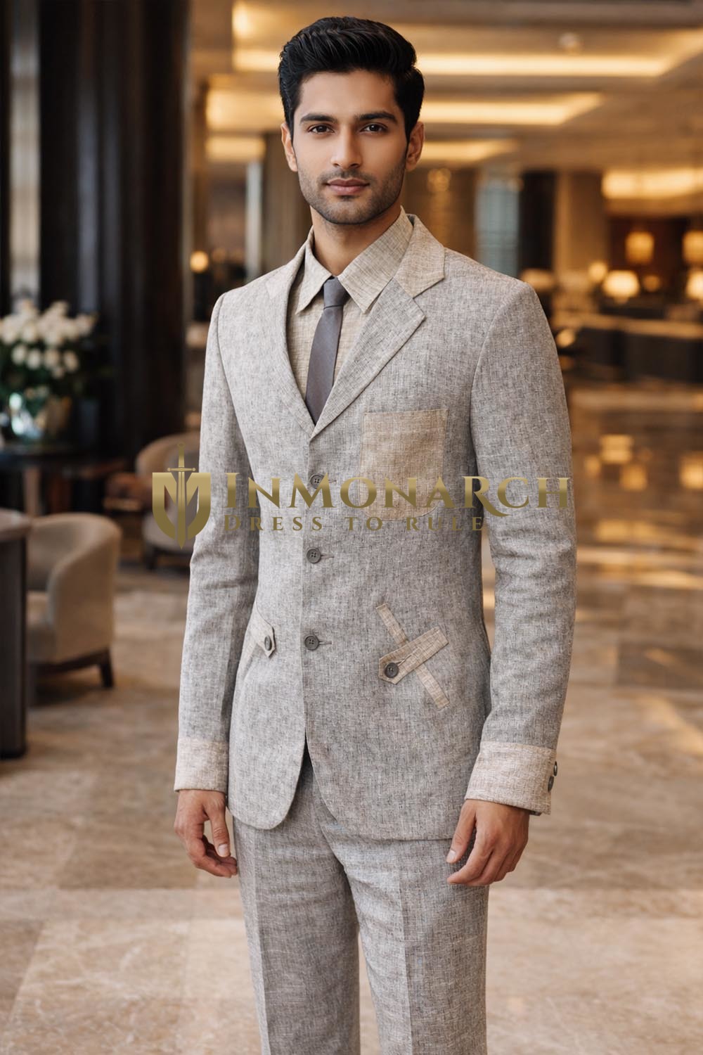 Mens Light Grey Linen 2 Piece Suit Modern Formal Tailored Outfit Wear