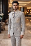 Mens Light Grey Linen 2 Piece Suit Modern Formal Tailored Outfit Wear