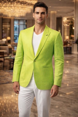 Mens Green Linen 2 Piece Suit One Button Summer Formal Outfit Wear
