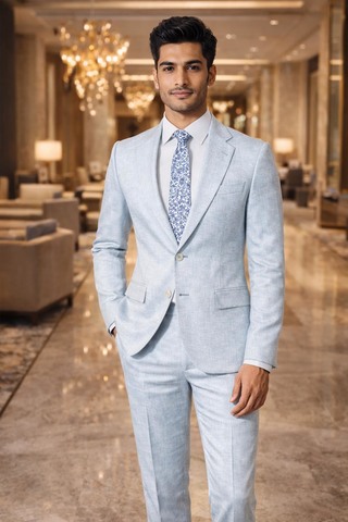 Traje lino cian claro 4 piezas