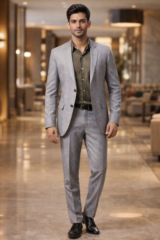 Mens Grey Linen 2 Piece Suit Classic Groom Wedding Formal Attire Outfit